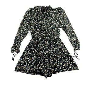 Zara Dress Women's Size M Black Floral Long Sleeve V Neck Mini Fairy-Core